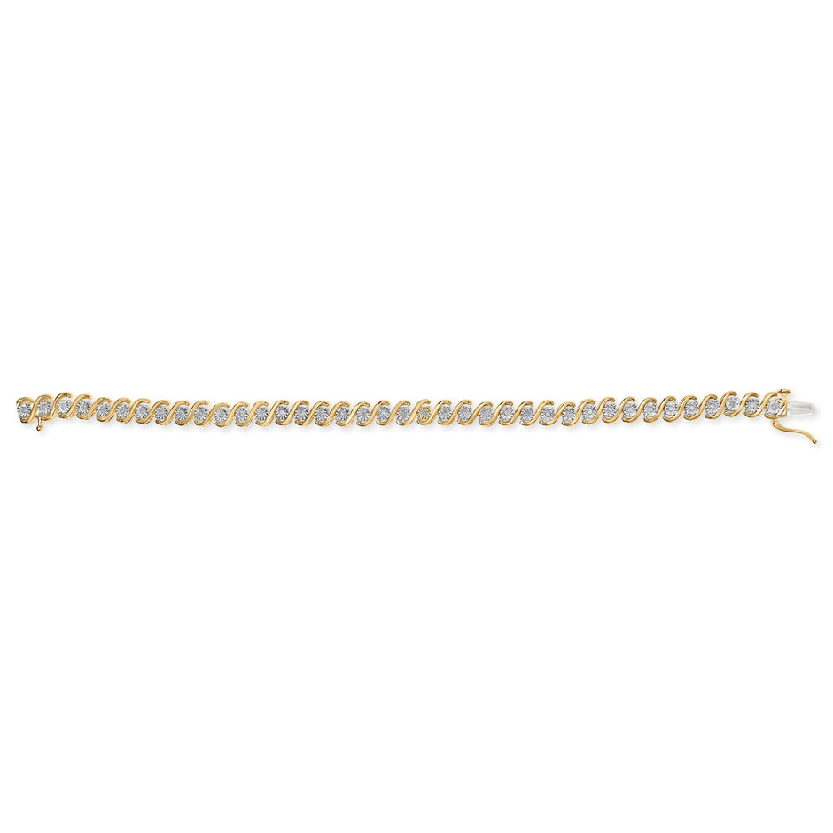 14K Yellow Gold Plated .925 Sterling Silver 1/2 Cttw Round Miracle-Set Diamond S-Curve Tennis Bracelet (I-J Color, I3 Clarity) - 7