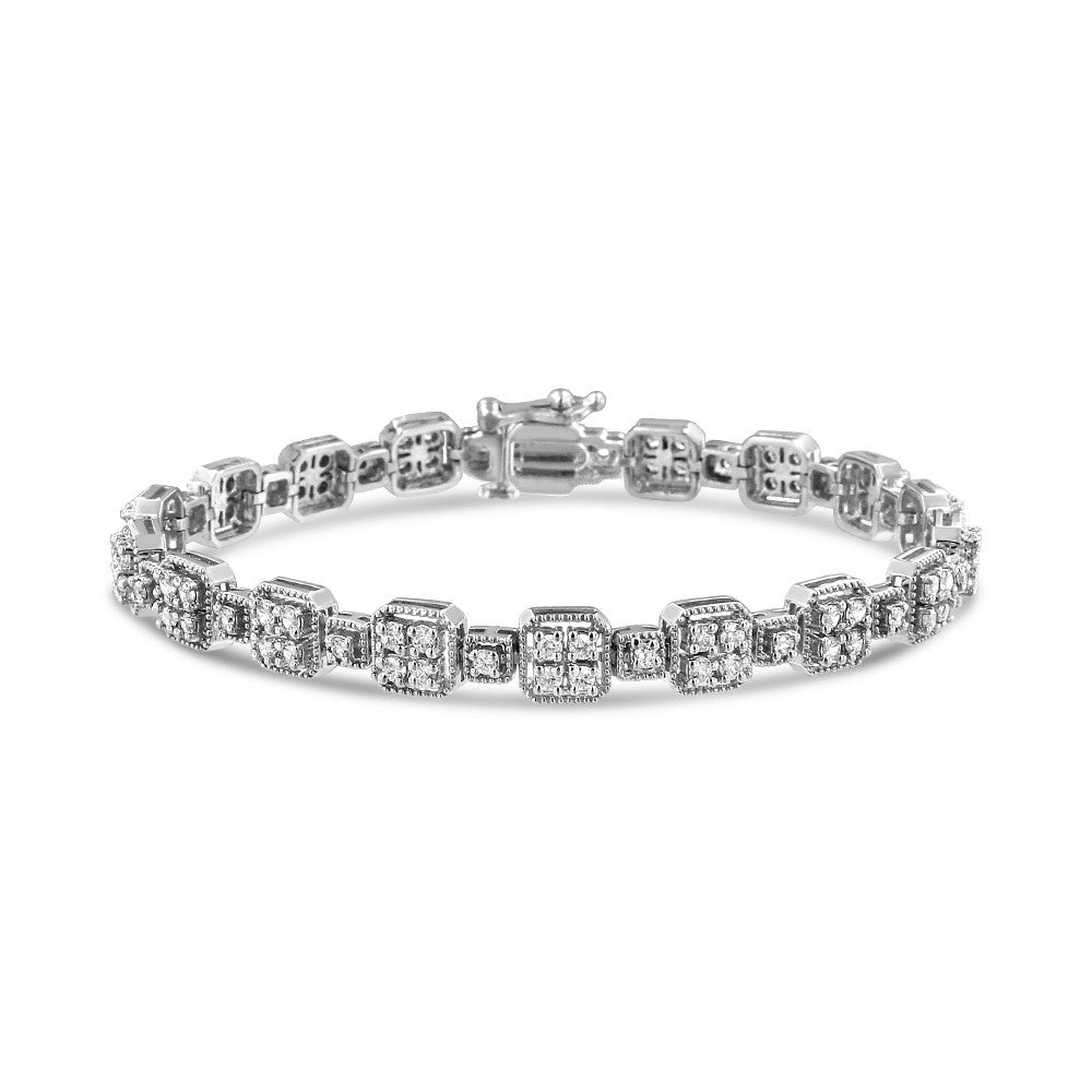 10K White Gold 2.0 Cttw Diamond Square Link Bracelet (J-K Color, I2-I3 Clarity) - Size 7.25