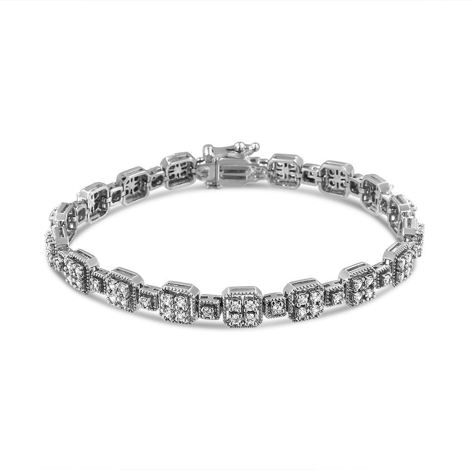 10K White Gold 2.0 Cttw Diamond Square Link Bracelet (J-K Color, I2-I3 Clarity) - Size 7.25
