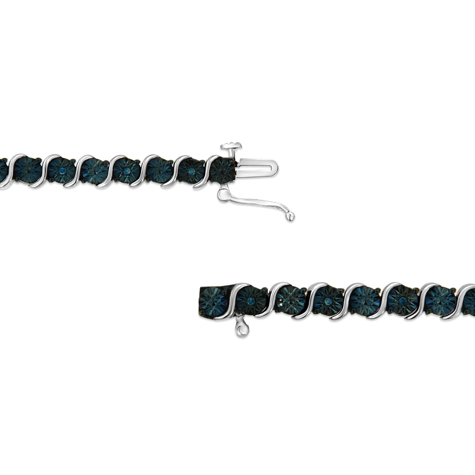 .925 Sterling Silver 1/10 Cttw Miracle-Set Treated Blue Color Diamond Miracle Plate 