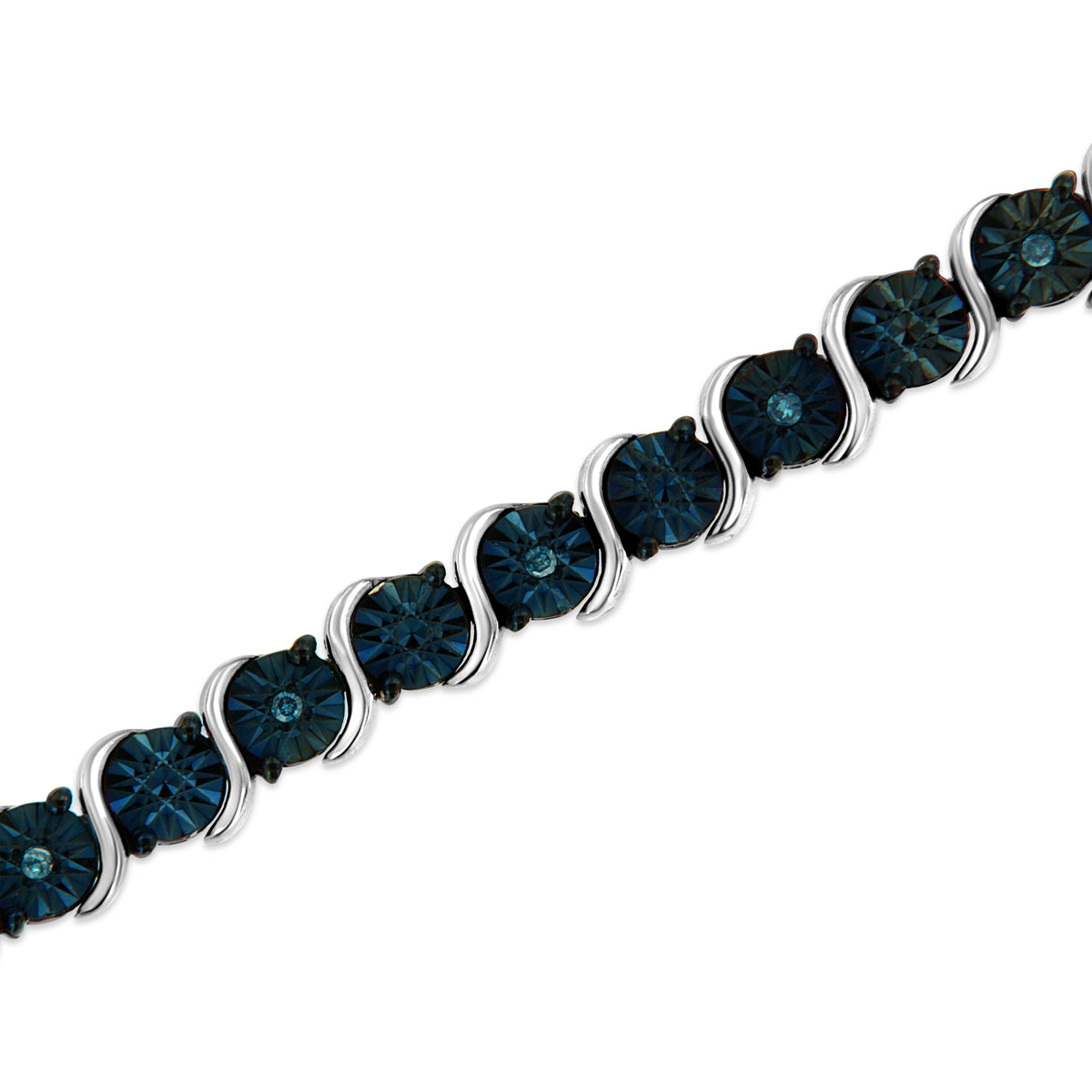 .925 Sterling Silver 1/10 Cttw Miracle-Set Treated Blue Color Diamond Miracle Plate 