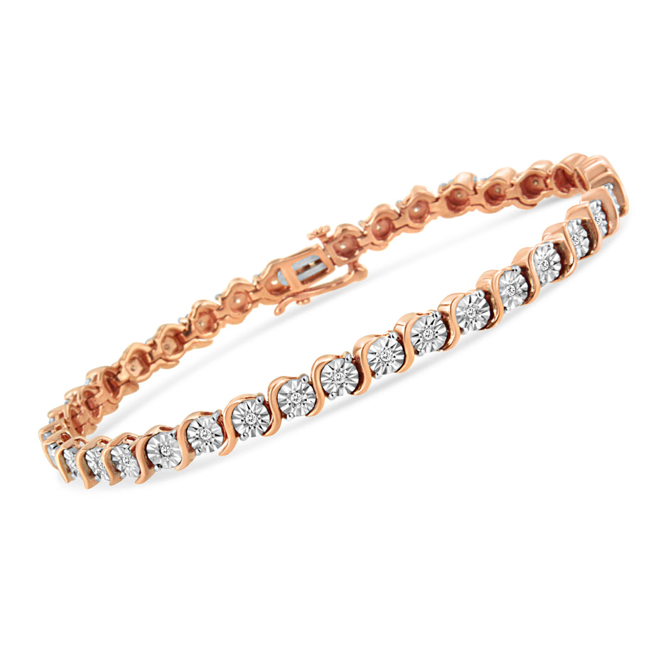 14K Rose Gold Plated .925 Sterling Silver 1/4 Cttw Diamond Round Miracle Plate and 