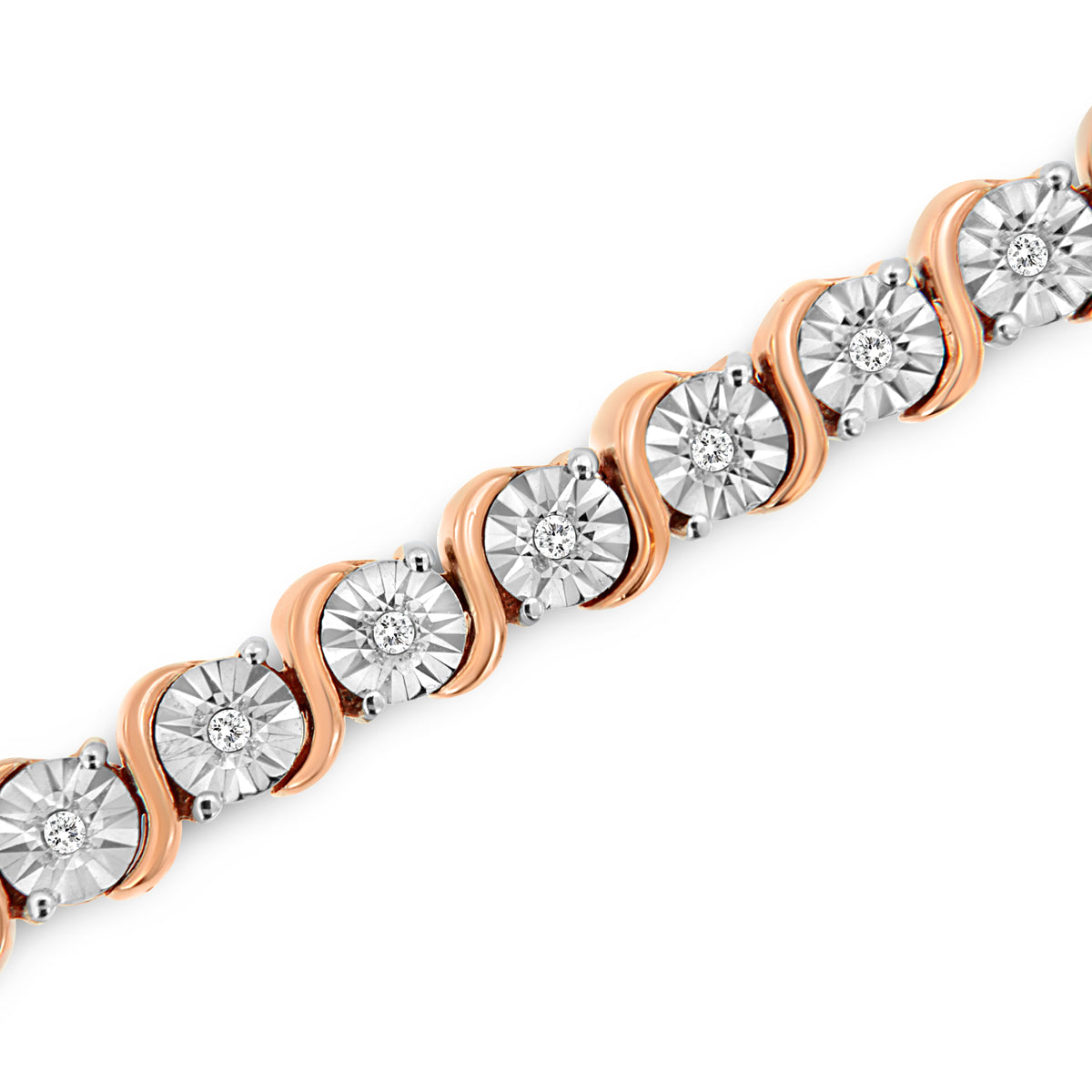 14K Rose Gold Plated .925 Sterling Silver 1/4 Cttw Diamond Round Miracle Plate and 