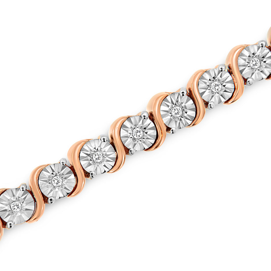 14K Rose Gold Plated .925 Sterling Silver 1/4 Cttw Diamond Round Miracle Plate and 
