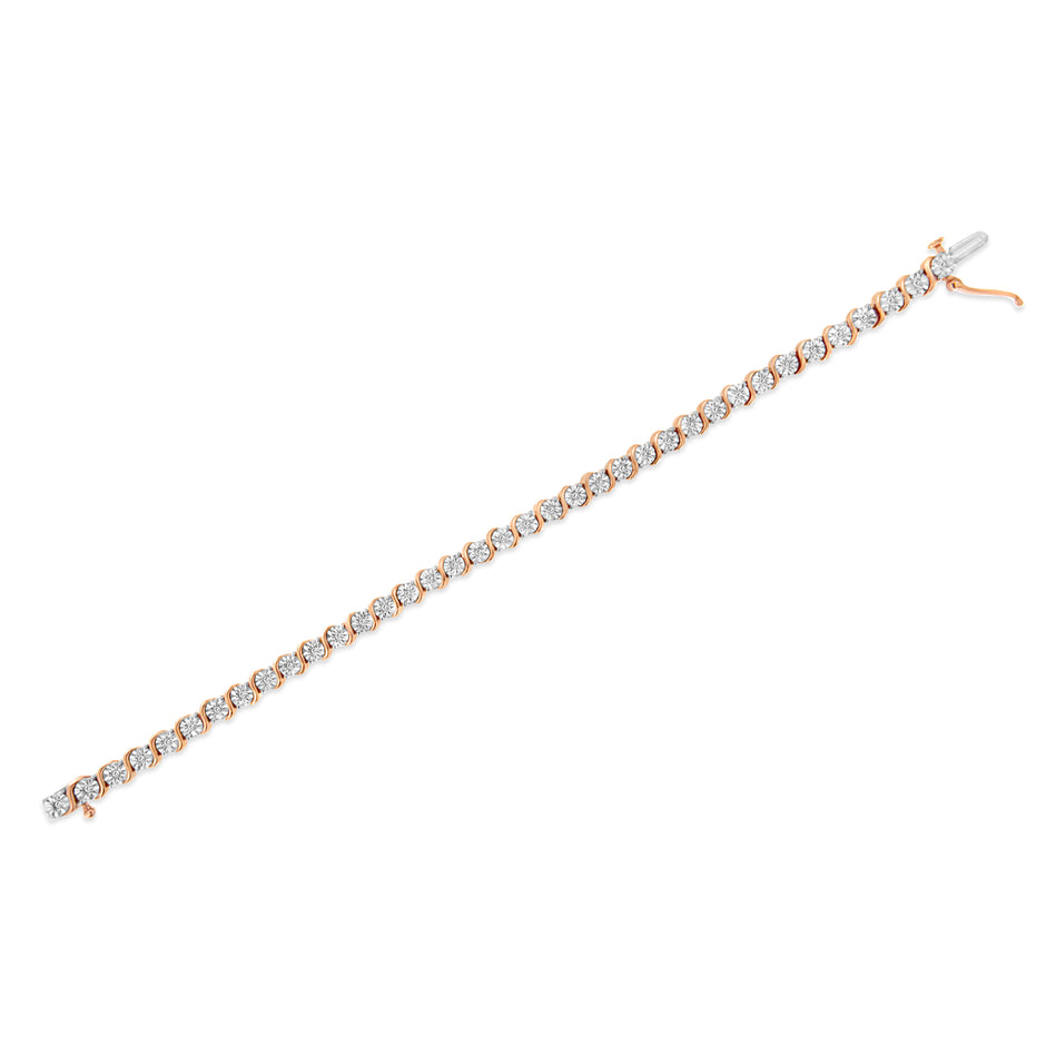 14K Rose Gold Plated .925 Sterling Silver 1/4 Cttw Diamond Round Miracle Plate and 