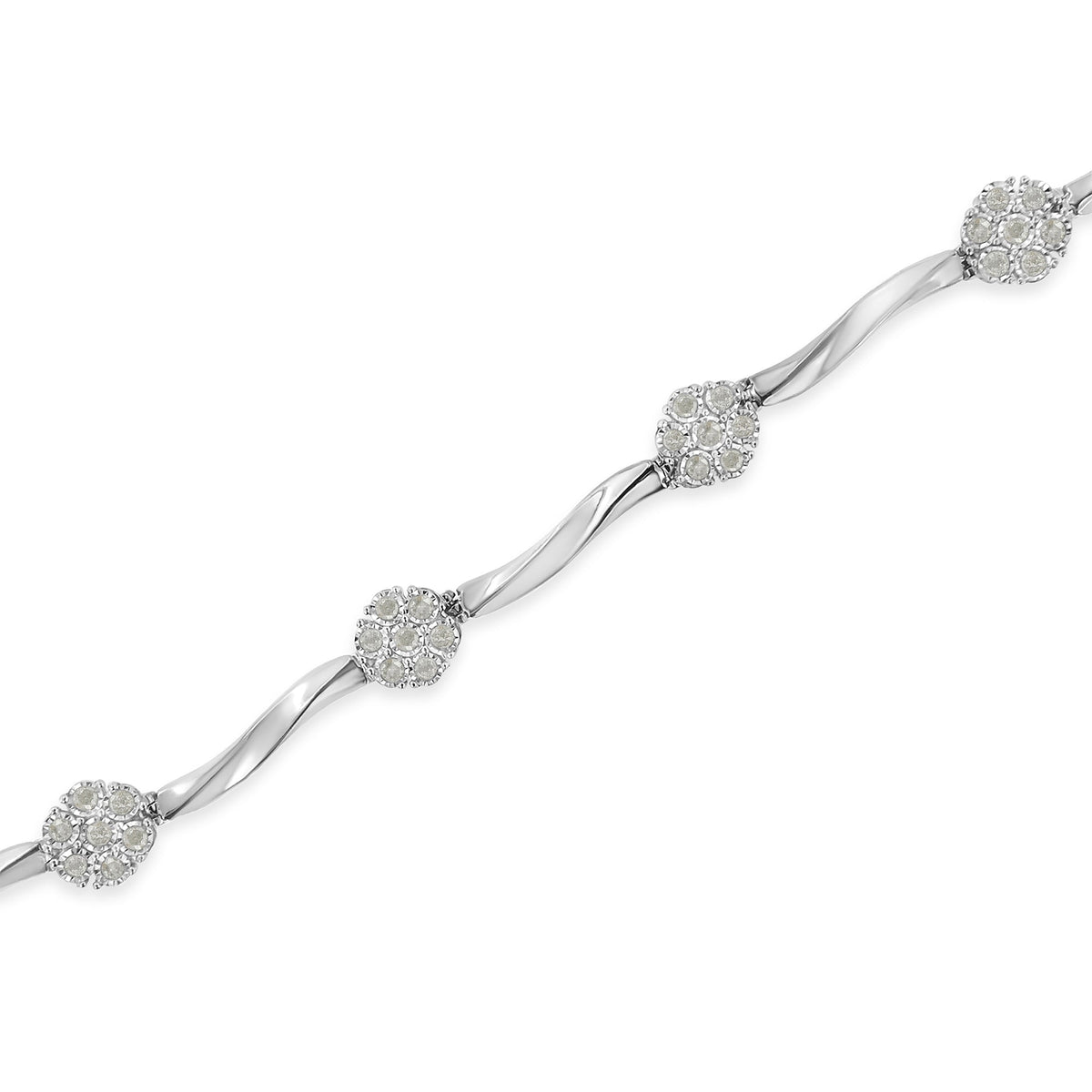 .925 Sterling Silver 1.0 cttw Miracle-Set Diamond 7 Stone Floral Cluster Link Bracelet (I-J Color, I3 Clarity) -7