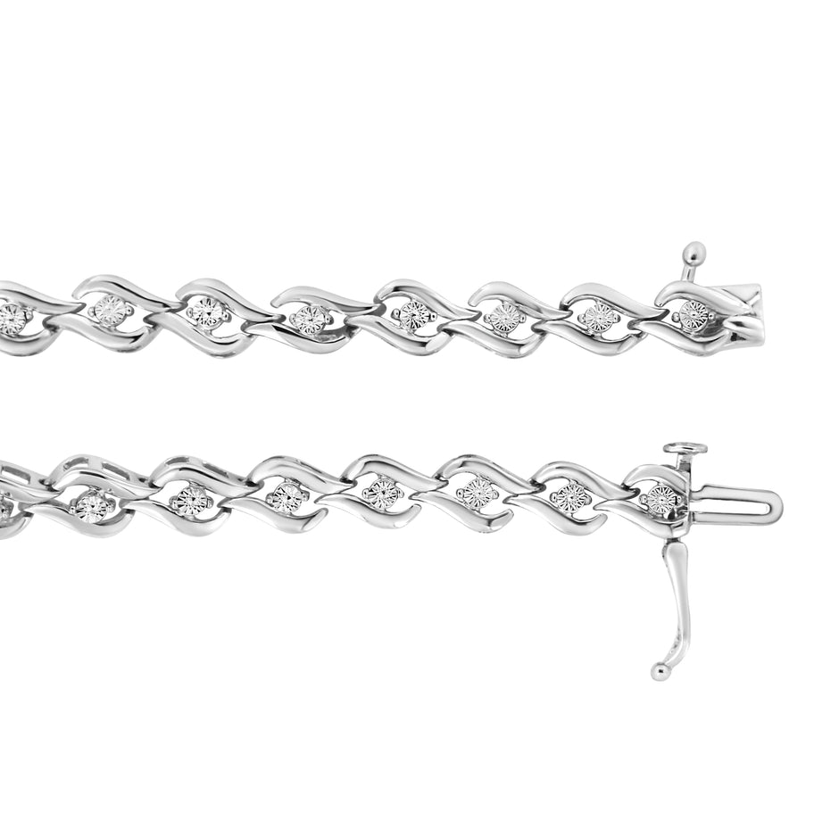 .925 Sterling Silver 1/10 Cttw Round-Cut Diamond Links of Flame Bracelet (I-J Color, I3) - 7.25