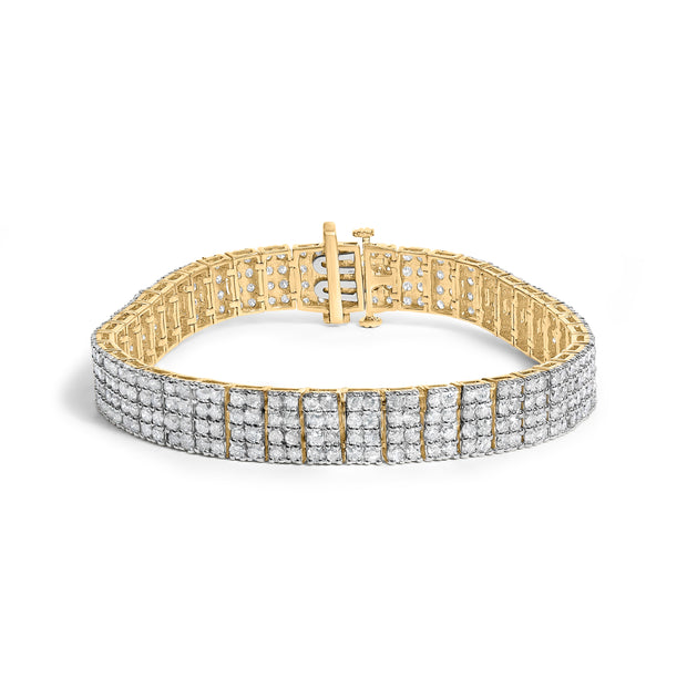 IGI Certified 14K Yellow Gold Plated Sterling Silver 10.0 Cttw Faint Brown Diamond 4 Row Tennis Bracelet
