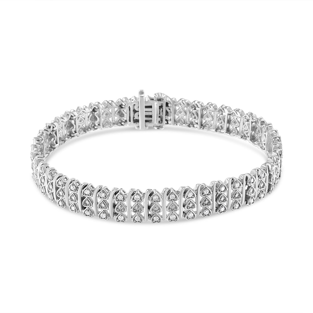 .925 Sterling Silver 1.00 Cttw Diamond Multi Row Heart Link Bracelet (H-I Color, I1-I2 Clarity) - 7.25