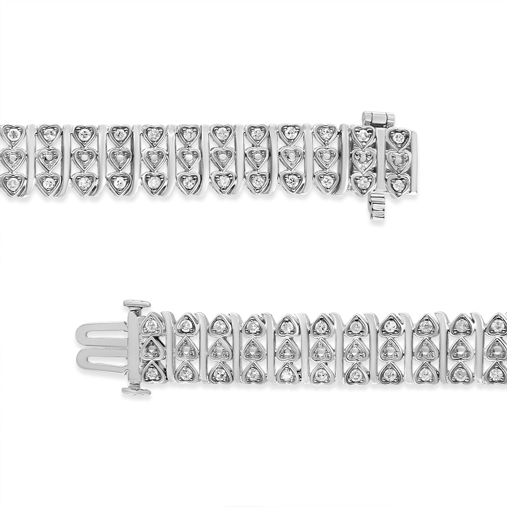 .925 Sterling Silver 1.00 Cttw Diamond Multi Row Heart Link Bracelet (H-I Color, I1-I2 Clarity) - 7.25
