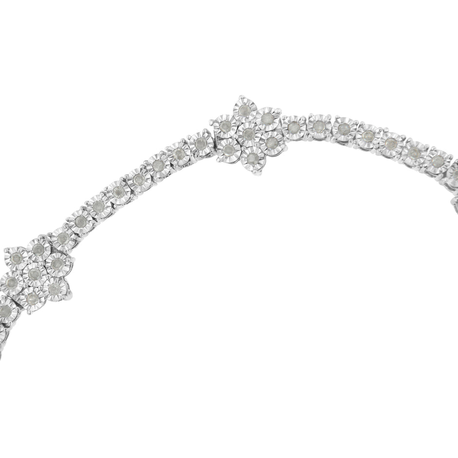 .925 Sterling Silver 1.0 cttw Miracle-Set Diamond Floral Station Tennis Bracelet (I-J Color, I3 Clarity) - 7-1/2