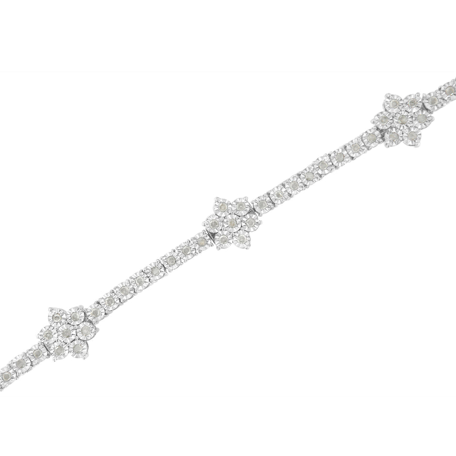 .925 Sterling Silver 1.0 cttw Miracle-Set Diamond Floral Station Tennis Bracelet (I-J Color, I3 Clarity) - 7-1/2