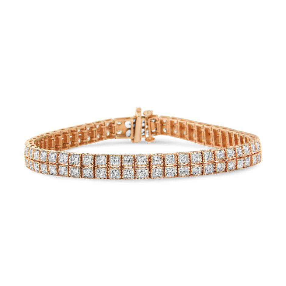 14K Rose Gold 3.0 Cttw Lab Grown Diamond Two Row Milgrain 7