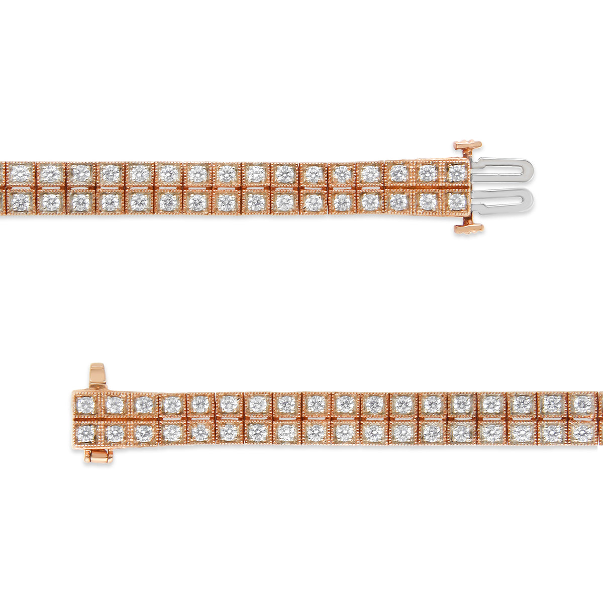 14K Rose Gold 3.0 Cttw Lab Grown Diamond Two Row Milgrain 7