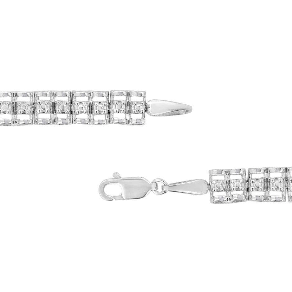 .925 Sterling Silver 1/10 Cttw Diamond Double-Link 7