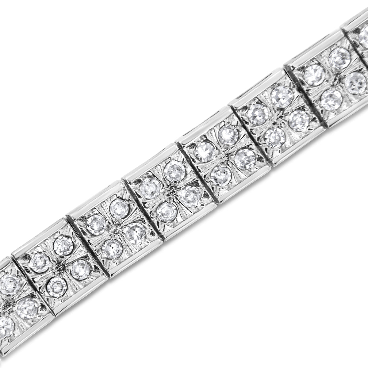 .925 Sterling Silver 2 Cttw Prong Set Round-Cut Diamond 4 Stone Box Link Bracelet (I-J Color, I3 Clarity) - 7.25
