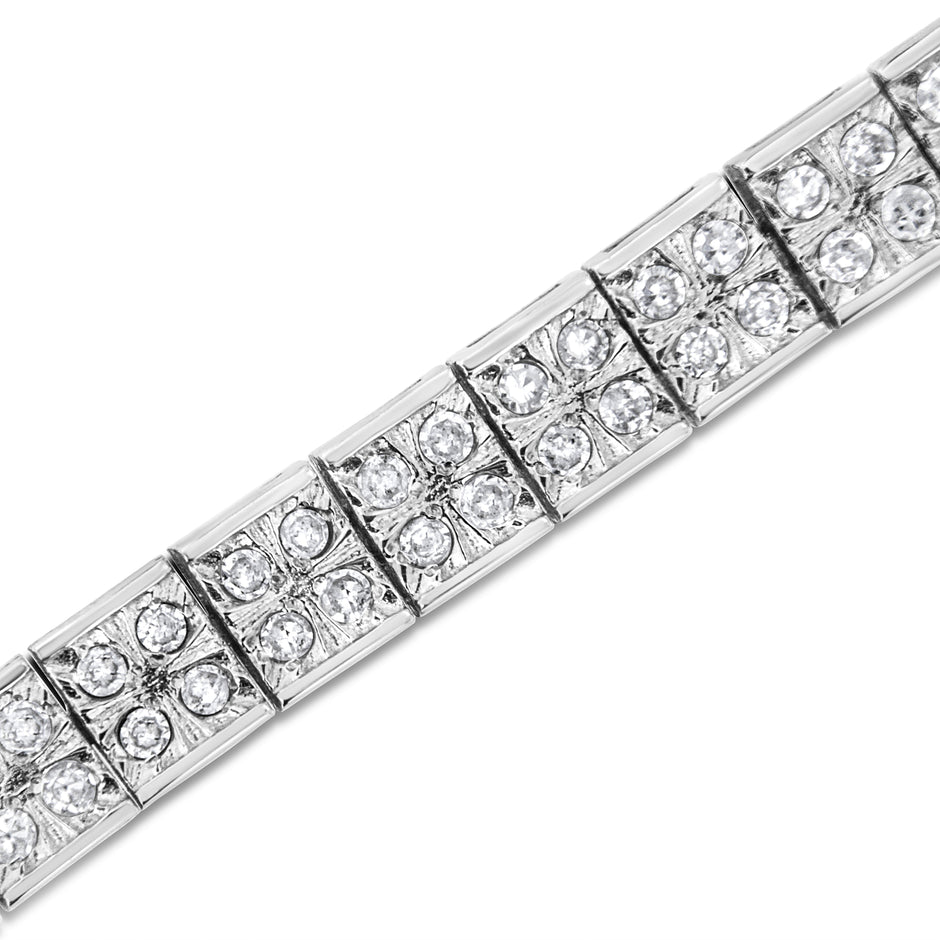 .925 Sterling Silver 2 Cttw Prong Set Round-Cut Diamond 4 Stone Box Link Bracelet (I-J Color, I3 Clarity) - 7.25