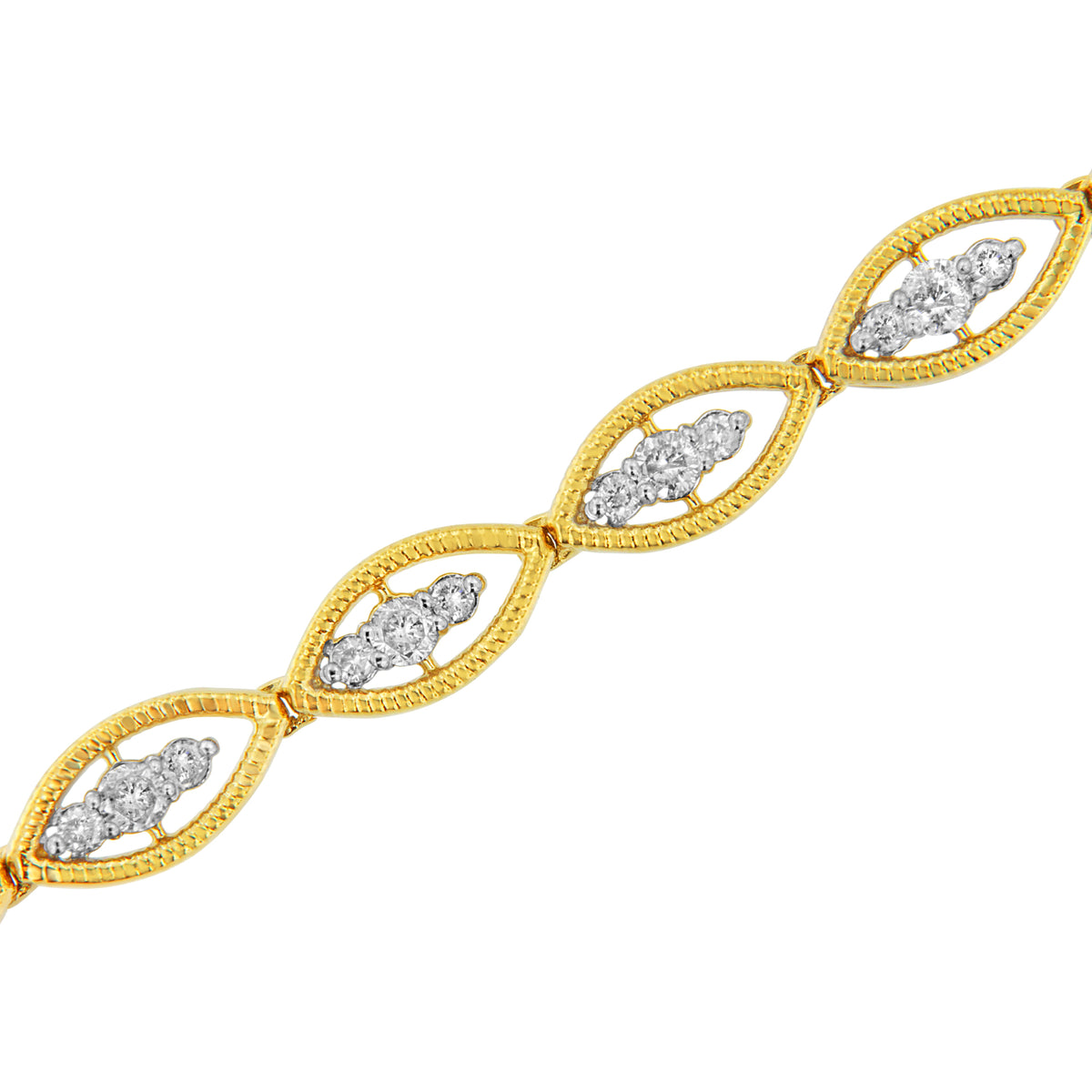 10K Yellow Gold Plated .925 Sterling Silver 1 cttw Prong Set Round-Cut Diamond Link Bracelet (J-K Color, I1-I2 Clarity) - 7.25