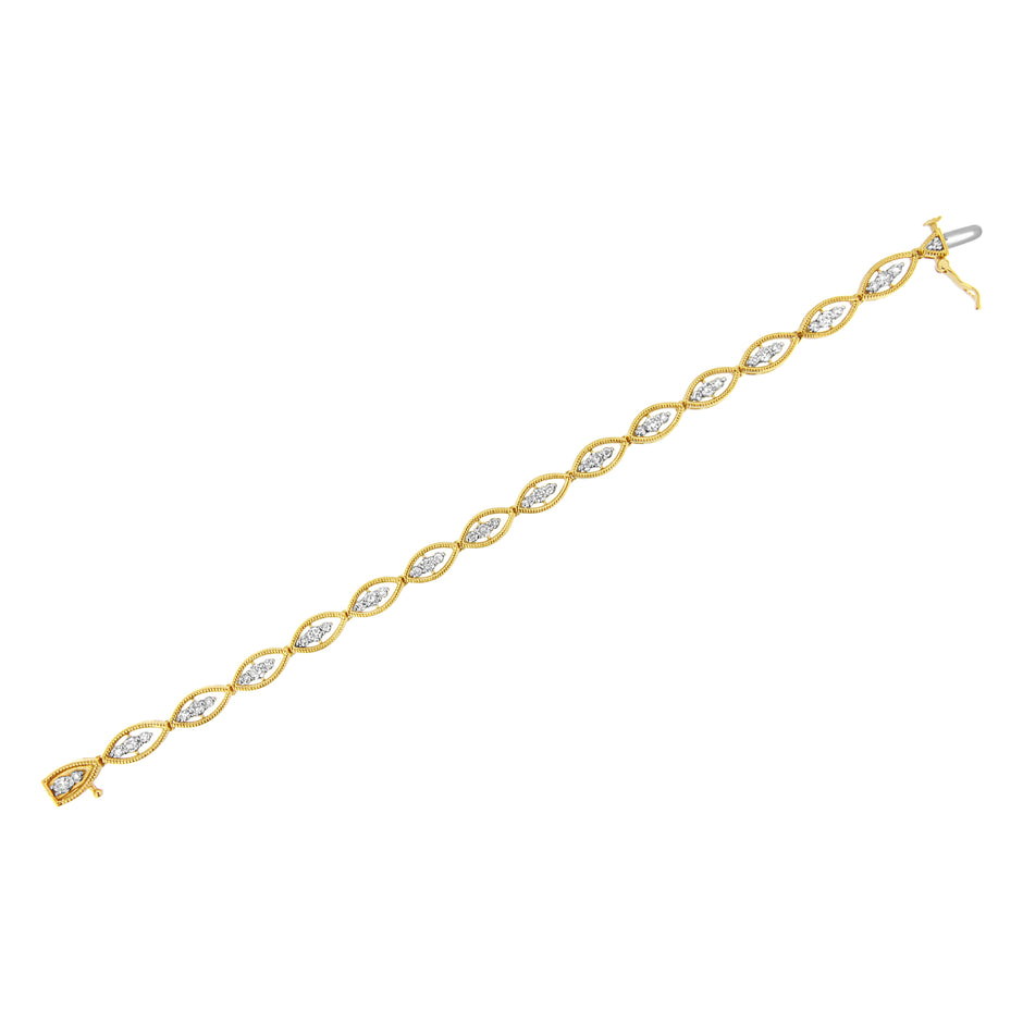 10K Yellow Gold Plated .925 Sterling Silver 1 cttw Prong Set Round-Cut Diamond Link Bracelet (J-K Color, I1-I2 Clarity) - 7.25