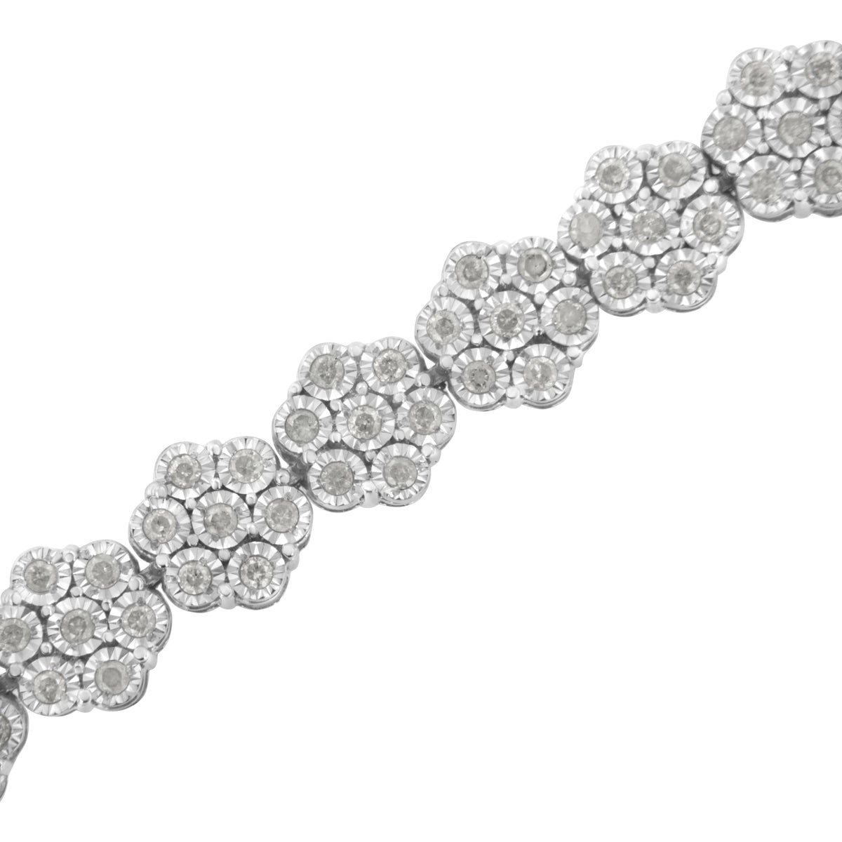 .925 Sterling Silver 2.0 cttw Diamond 7 Stone Floral Cluster Link Bracelet (I-J Color, I3 Clarity) -7.25