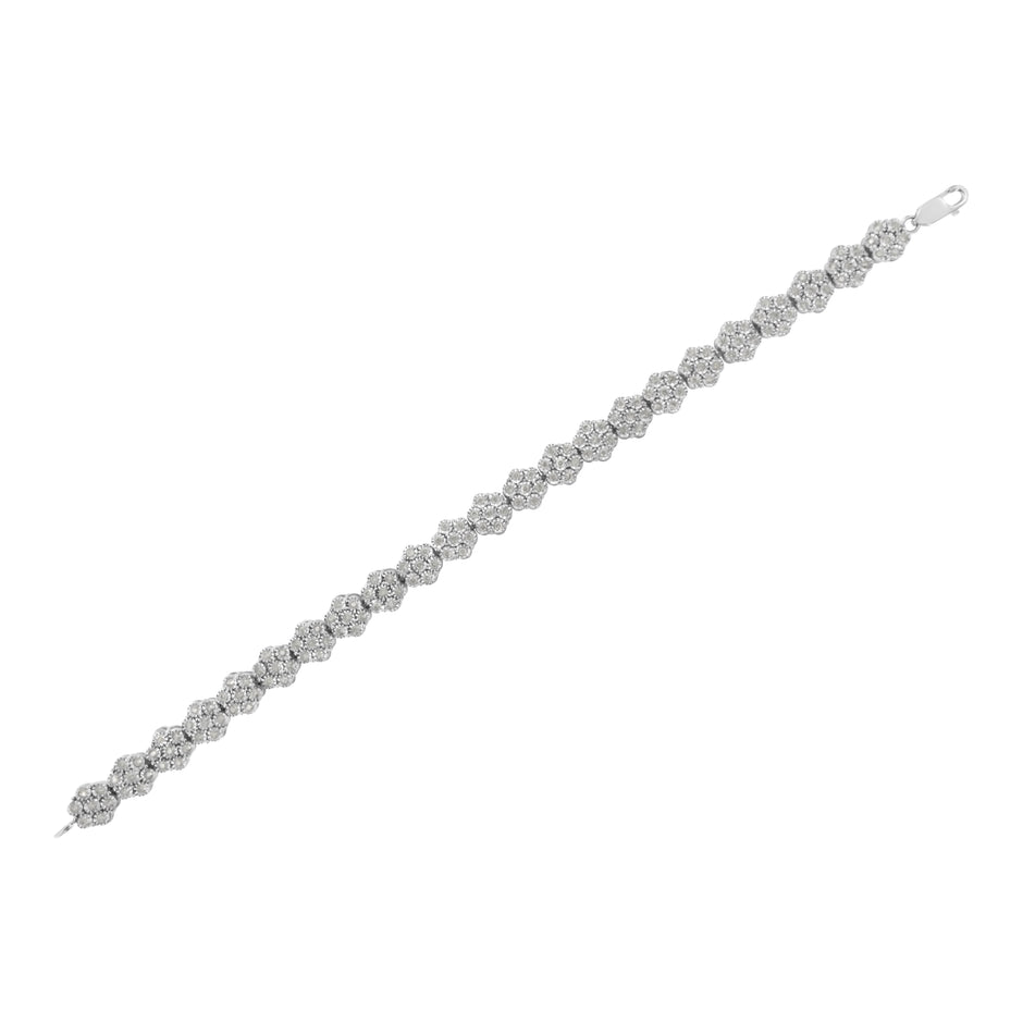 .925 Sterling Silver 2.0 cttw Diamond 7 Stone Floral Cluster Link Bracelet (I-J Color, I3 Clarity) -7.25