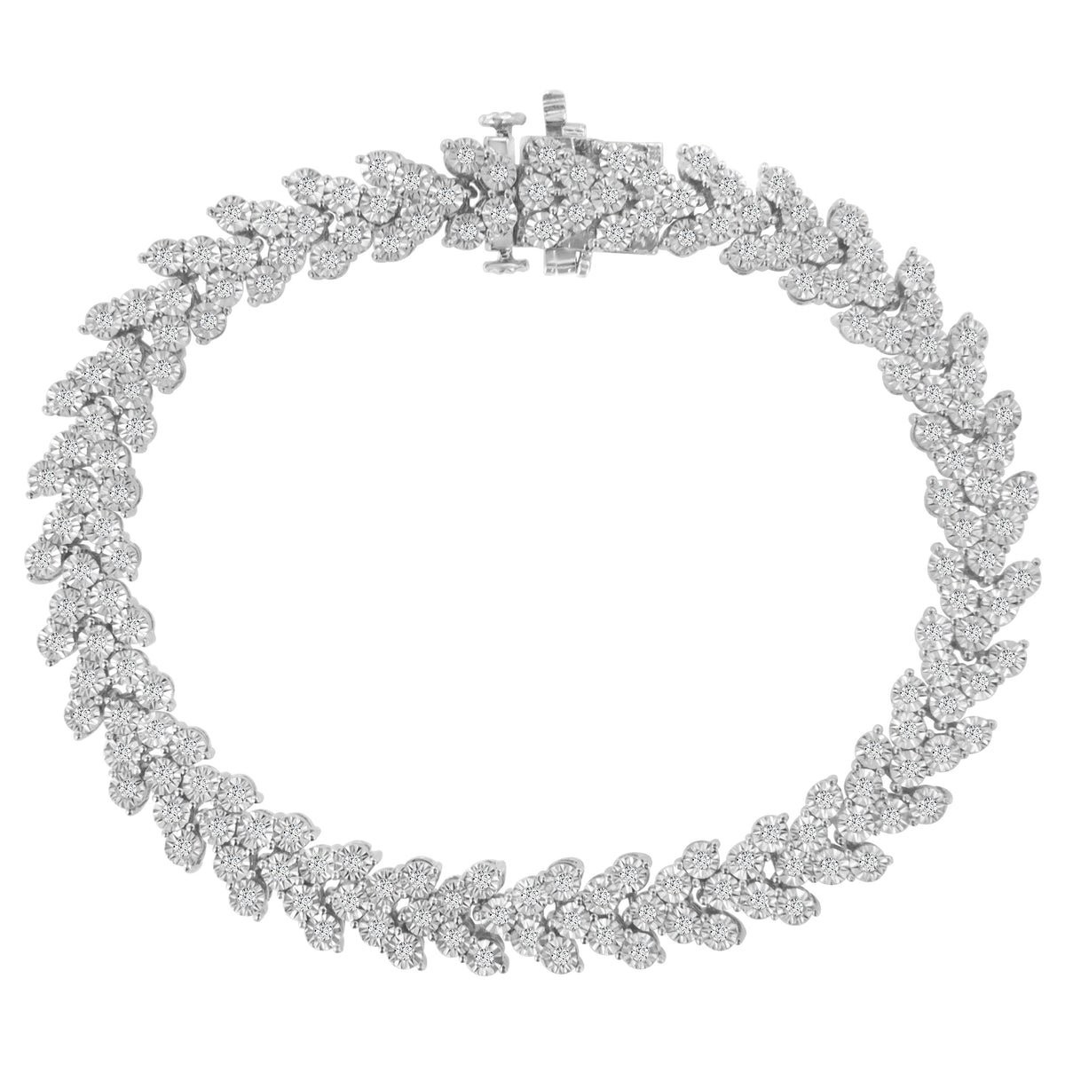 .925 Sterling Silver 2.00 Cttw Miracle Set Diamond Laurel Wreath Link Bracelet (I-J color, I3 clarity) - 7.25