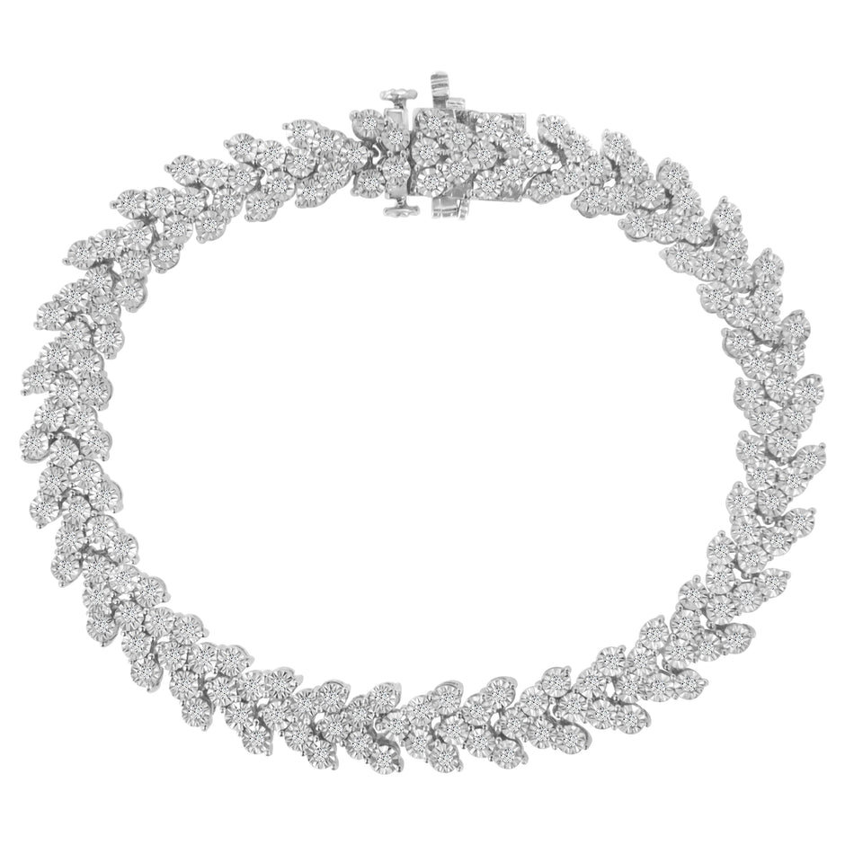 .925 Sterling Silver 2.00 Cttw Miracle Set Diamond Laurel Wreath Link Bracelet (I-J color, I3 clarity) - 7.25"