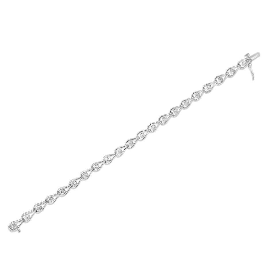 .925 Sterling Silver 1/10 Cttw Miracle-Set Diamond Pear Shape and Bezel Link Bracelet (I-J Color, I3 Clarity) - 7.25
