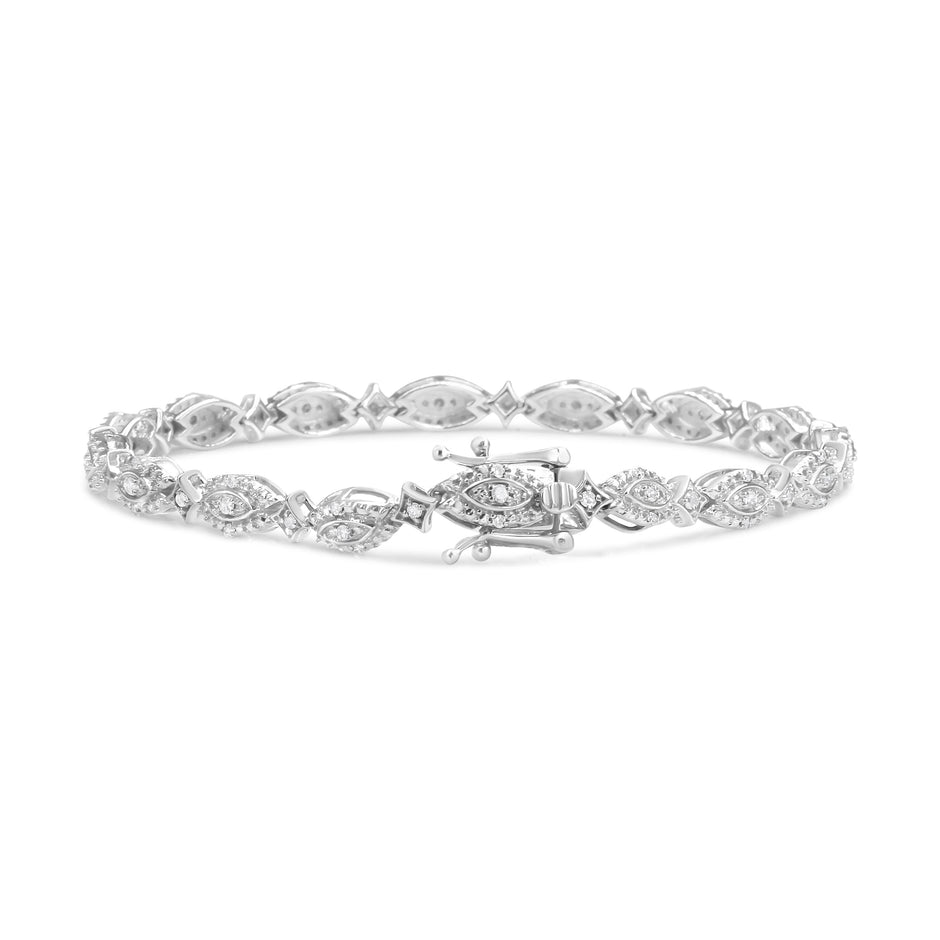 .925 Sterling Silver 1/2 Cttw Diamond Alternating Marquise and Starburst Shaped Link Bracelet (I-J Color, I2-I3 Clarity) - 7.25