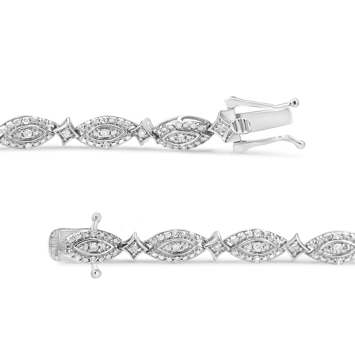 .925 Sterling Silver 1/2 Cttw Diamond Alternating Marquise and Starburst Shaped Link Bracelet (I-J Color, I2-I3 Clarity) - 7.25