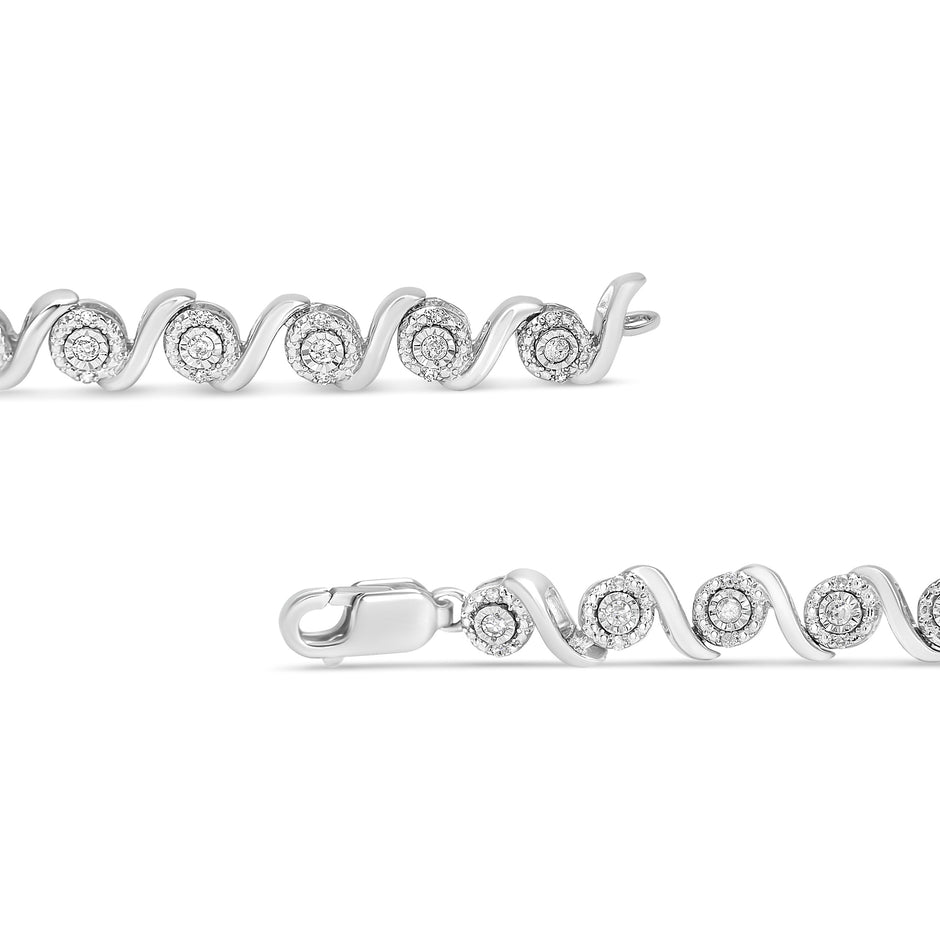 .925 Sterling Silver 1/2 Cttw Round Diamond Halo S-Link Bracelet (I-J Color, I2-I3 Clarity) - 7.25