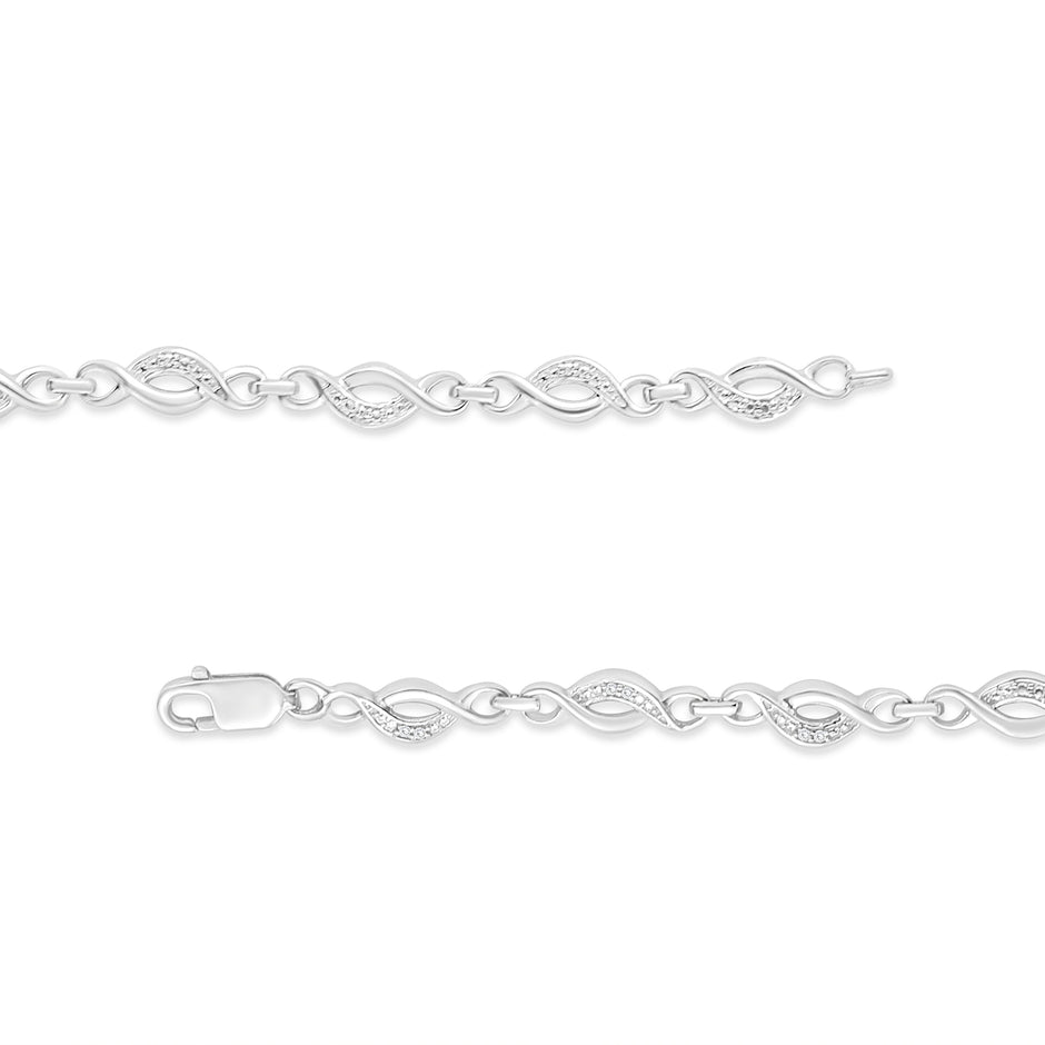 .925 Sterling Silver Prong Set Diamond Accent Curved Spiral Link Bracelet (I-J Color, I3 Clarity) - 7.25