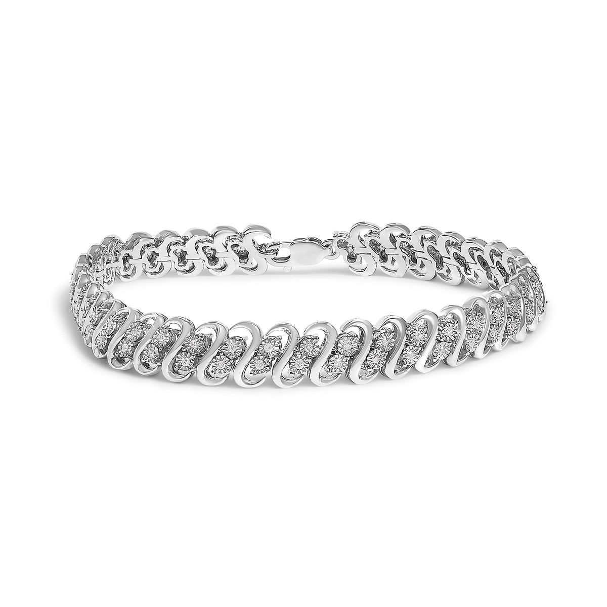 .925 Sterling Silver 1/2 Cttw Diamond Double Row S-Link Bracelet (I-J Color, I2-I3 Clarity) - 7.5