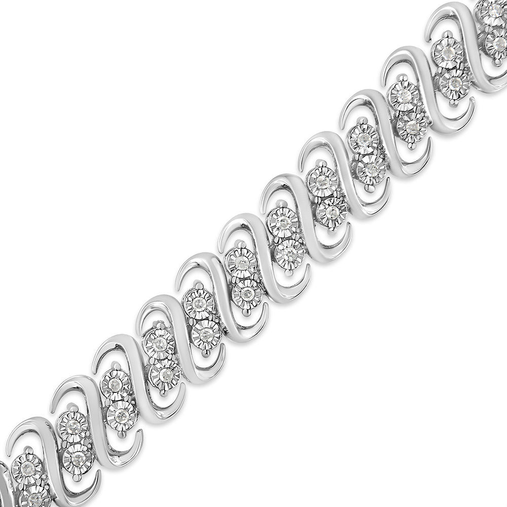 .925 Sterling Silver 1/2 Cttw Diamond Double Row S-Link Bracelet (I-J Color, I2-I3 Clarity) - 7.5
