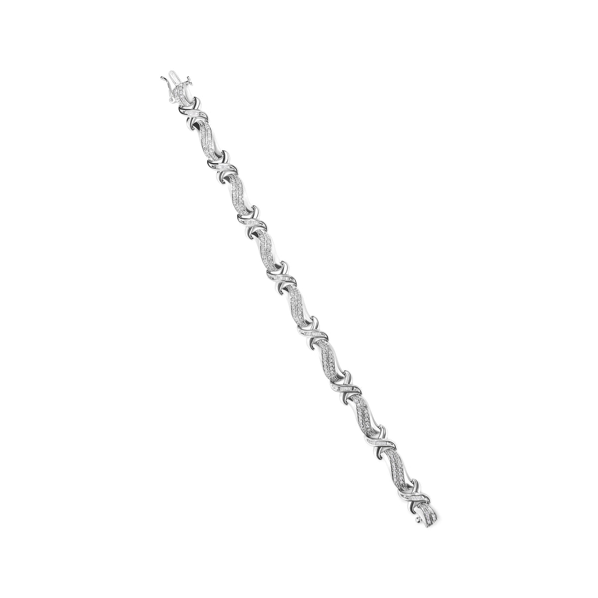 .925 Sterling Silver 1 3/4 Cttw Diamond Wave and X Link Tennis Bracelet (I-J Color, I3 Clarity) - 7