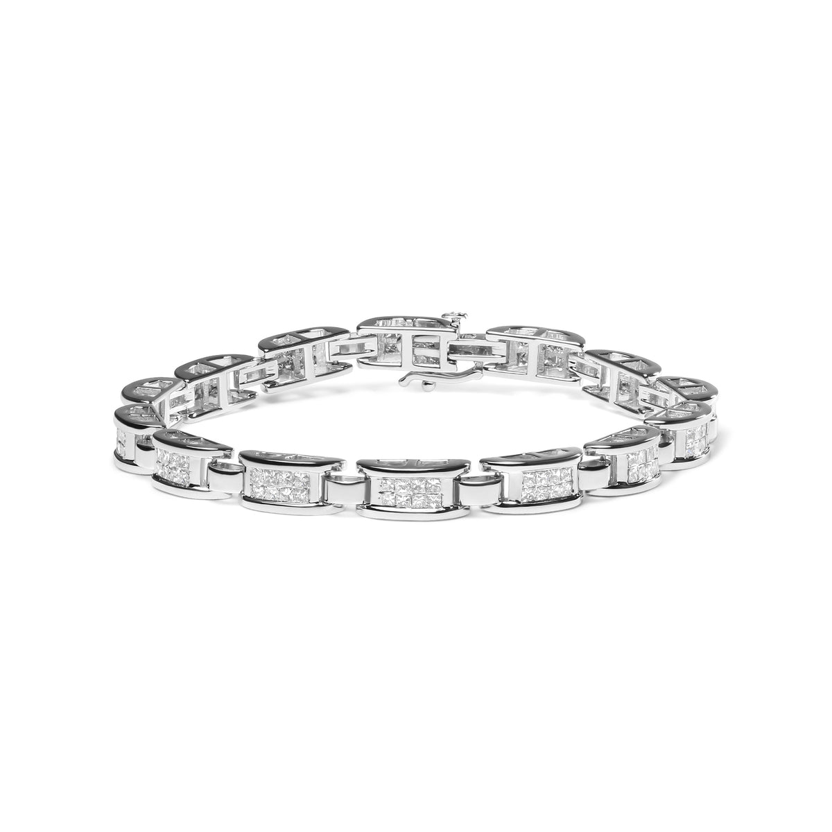 14K White Gold 3.0 Cttw Invisible Set Princess Cut Diamond Link and Buckle 7.25