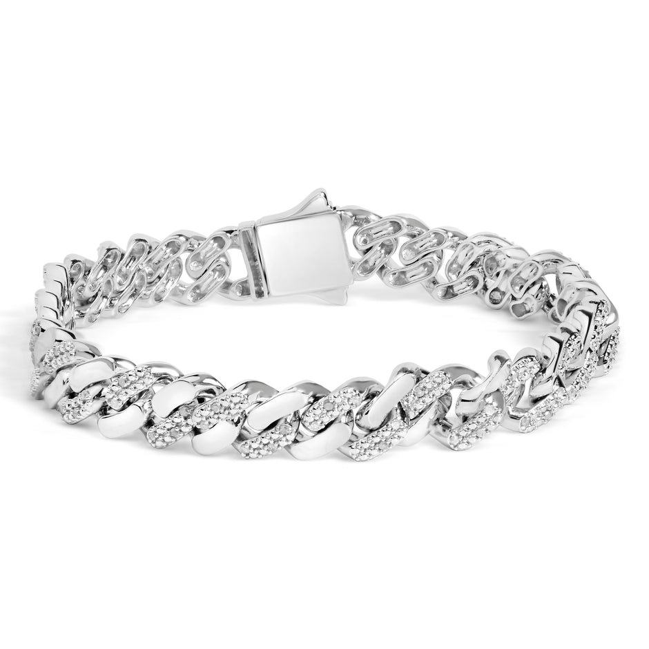 14K Yellow Gold Plated .925 Sterling Silver 1/2 Cttw Diamond Cuban Curb Chain Bracelet (I-J Color, I3 Clarity) - 8.5