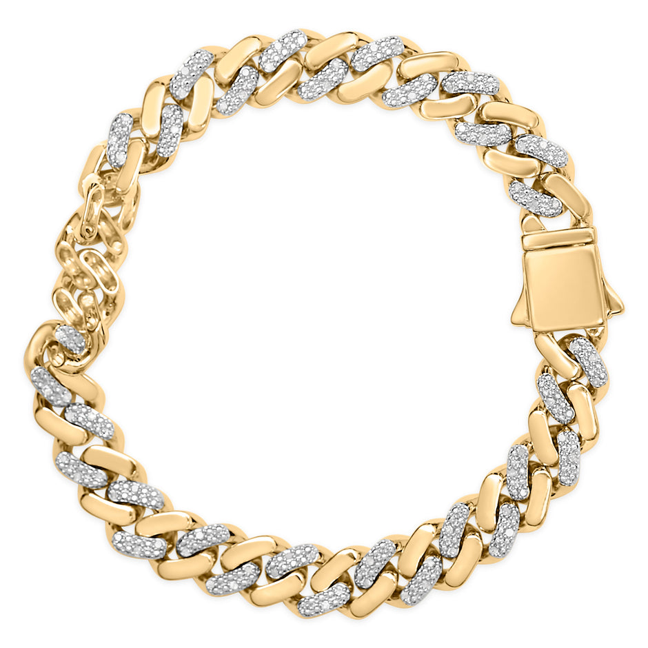 14K Yellow Gold Plated .925 Sterling Silver 1/2 Cttw Diamond Cuban Curb Chain Bracelet (I-J Color, I3 Clarity) - 8.5