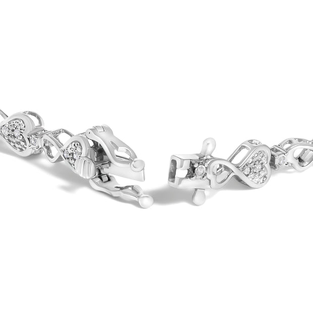 .925 Sterling Silver 1/4 Cttw Diamond Infinity Heart Link Bracelet