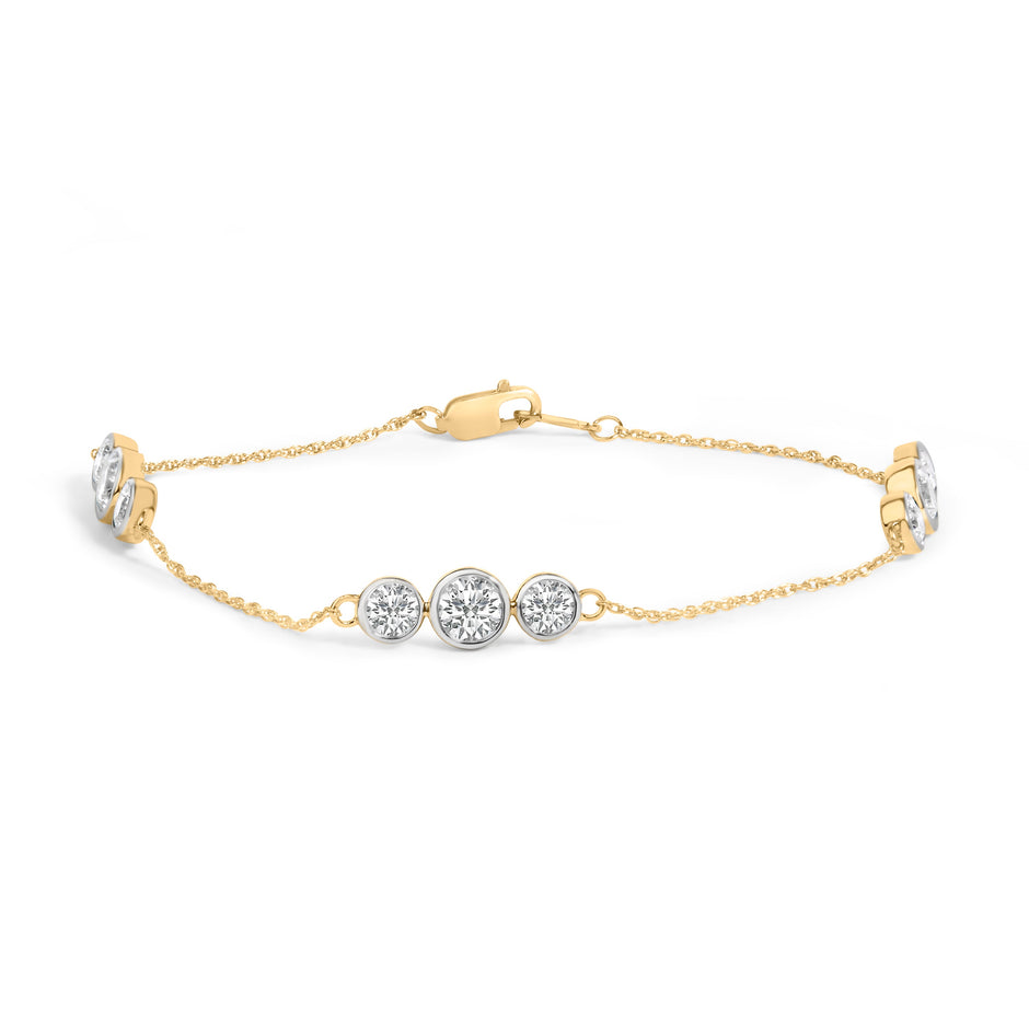 10K Yellow Gold Plated .925 Sterling Silver 2.0 Cttw Lab Grown Diamond Bezel Set Station Bracelet