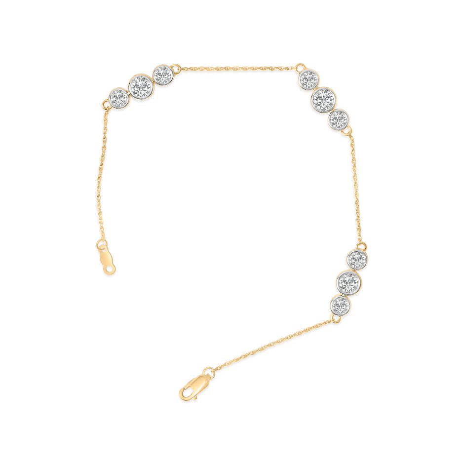 10K Yellow Gold Plated .925 Sterling Silver 2.0 Cttw Lab Grown Diamond Bezel Set Station Bracelet
