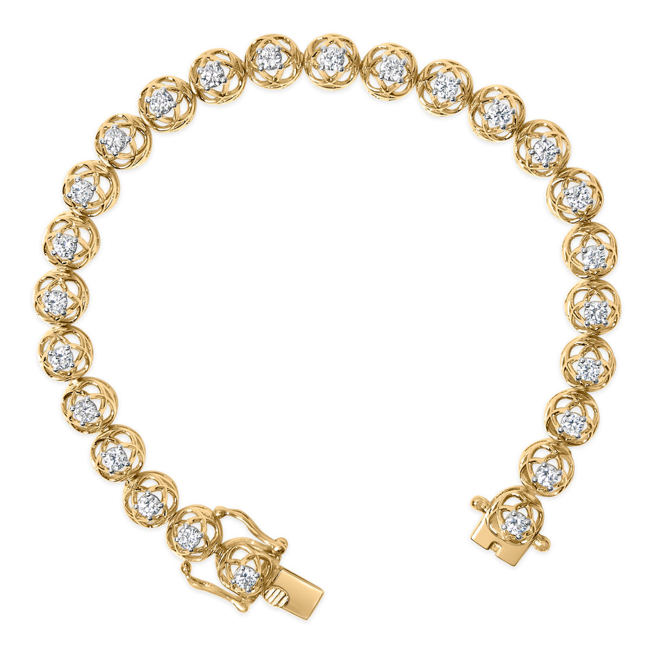 10K Yellow Gold Plated .925 Sterling Silver 2.0 Cttw Lab Grown Diamond Openwork Tennis Bracelet