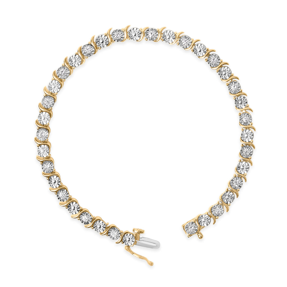 10K Yellow Gold Plated .925 Sterling Silver 1/2 Cttw Lab Grown Diamond Miracle Plate Tennis Bracelet