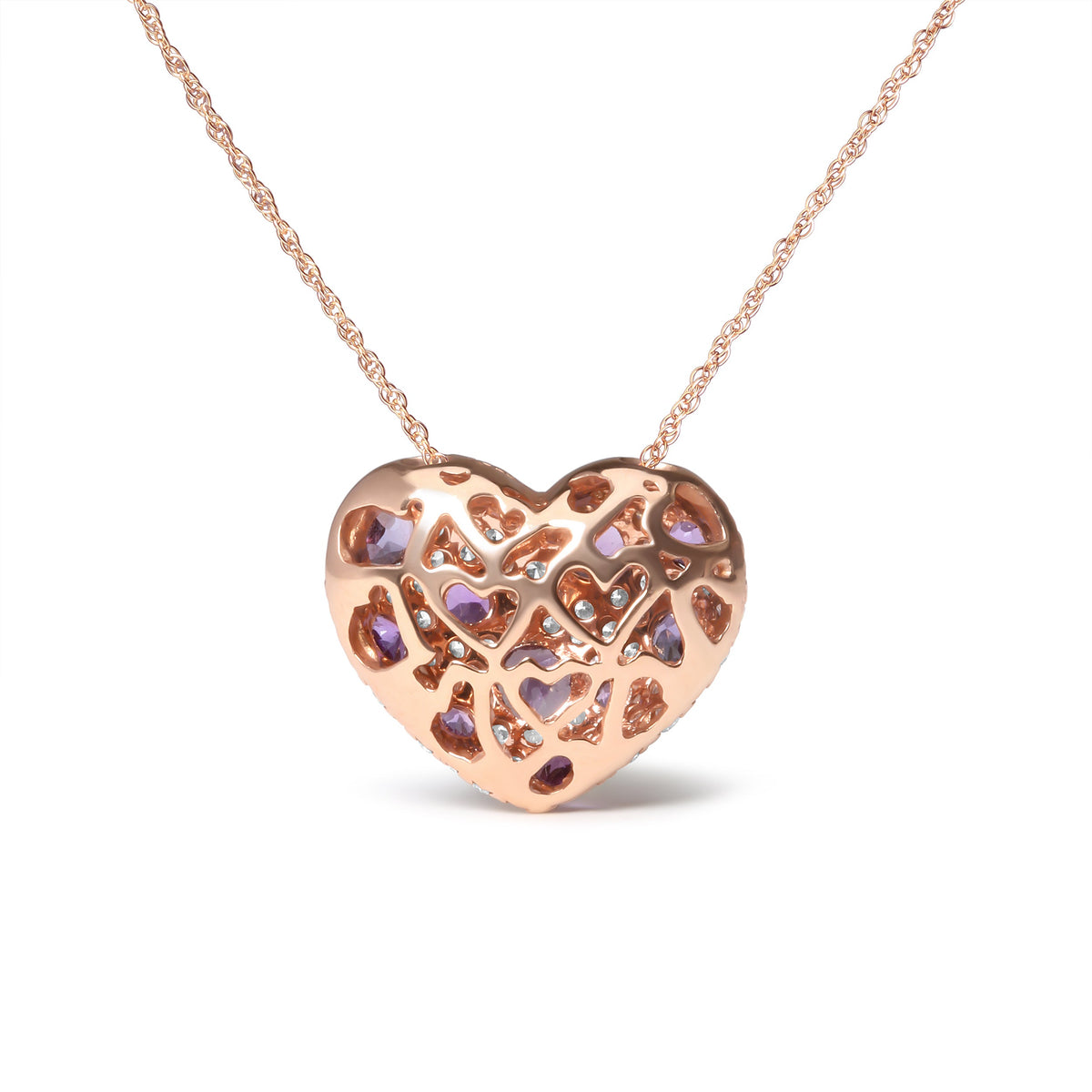 18K Rose Gold 3/4 Cttw Diamond and Purple Amethyst Cluster Heart Shape 18