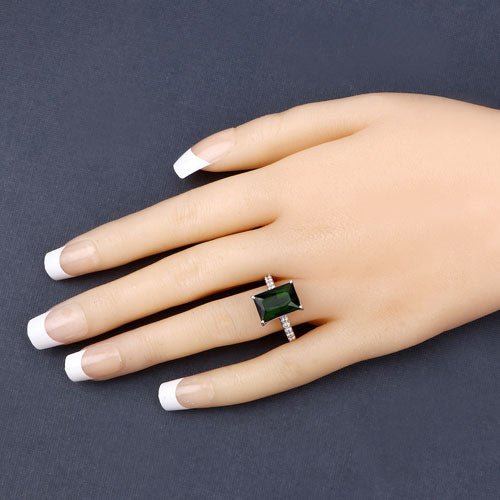 6.16 Carat Genuine Green Tourmaline and White Diamond 14K White Gold Ring - Rings - Custom Crafting Alliance, LLC