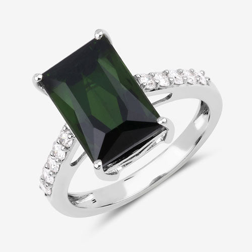 6.16 Carat Genuine Green Tourmaline and White Diamond 14K White Gold Ring - Rings - Custom Crafting Alliance, LLC