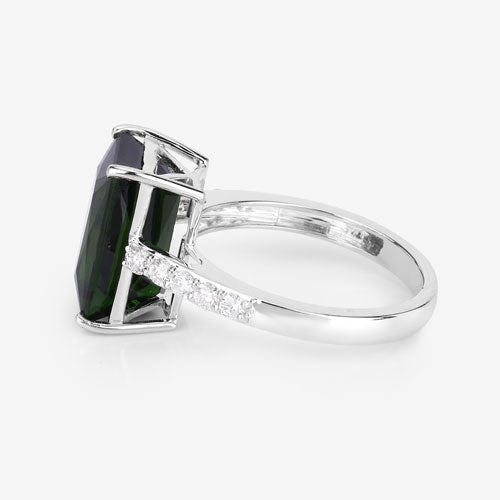 6.16 Carat Genuine Green Tourmaline and White Diamond 14K White Gold Ring - Rings - Custom Crafting Alliance, LLC