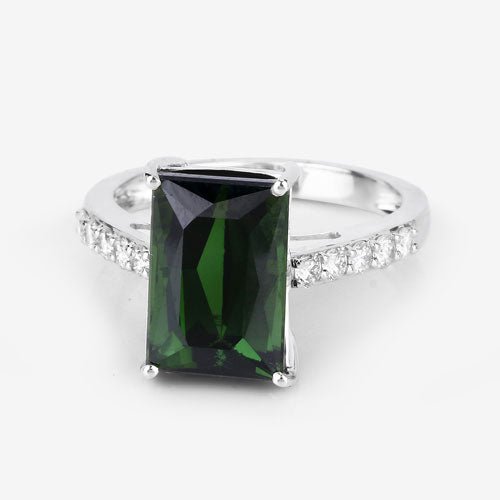 6.16 Carat Genuine Green Tourmaline and White Diamond 14K White Gold Ring - Rings - Custom Crafting Alliance, LLC