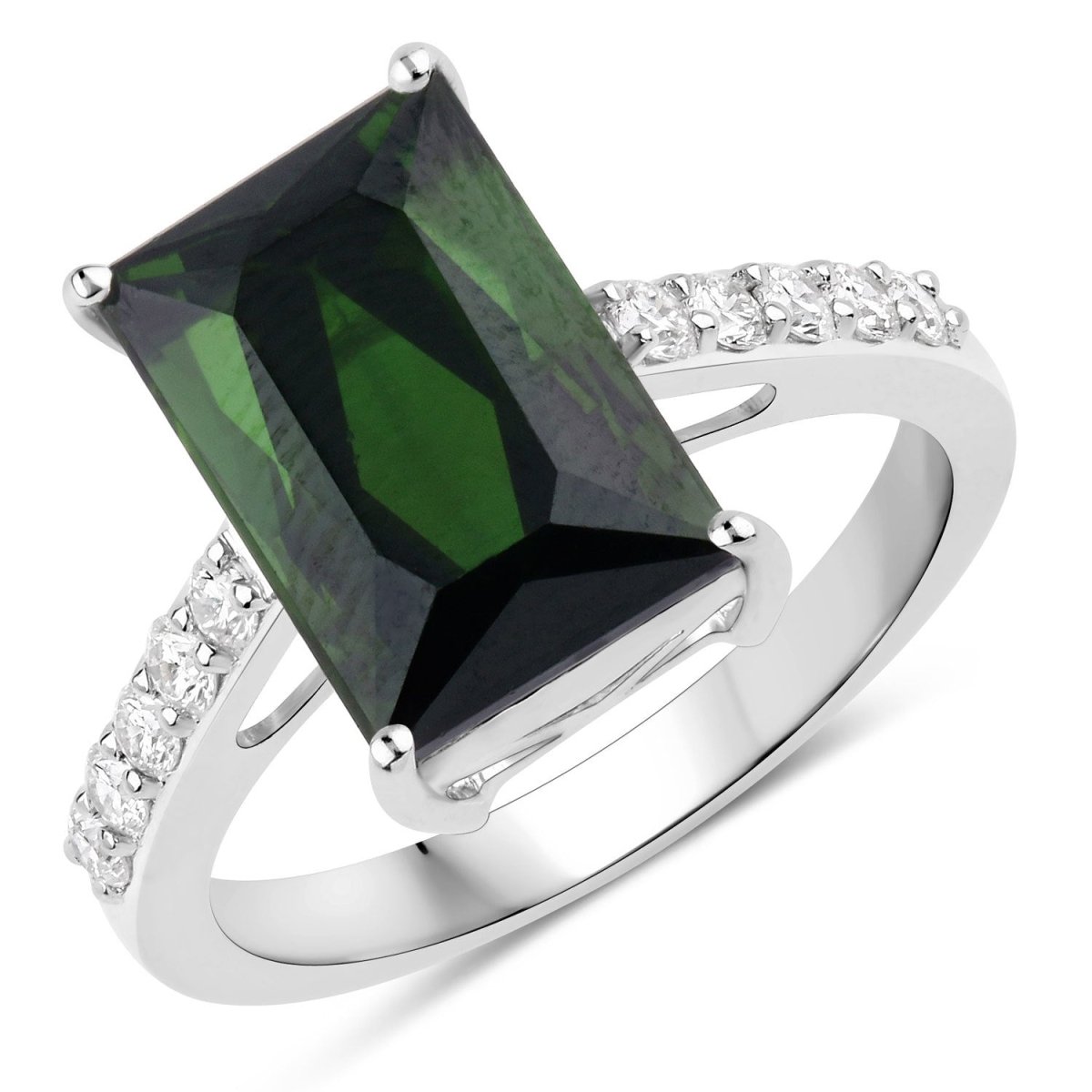 6.16 Carat Genuine Green Tourmaline and White Diamond 14K White Gold Ring - Rings - Custom Crafting Alliance, LLC