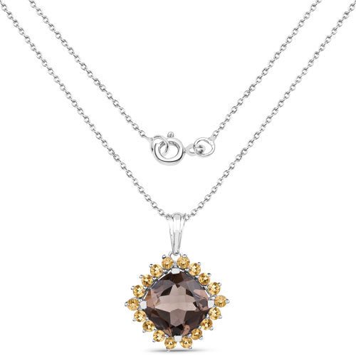 6.17 Carat Genuine Smoky Quartz and Citrine .925 Sterling Silver Pendant - Pendants - Custom Crafting Alliance, LLC
